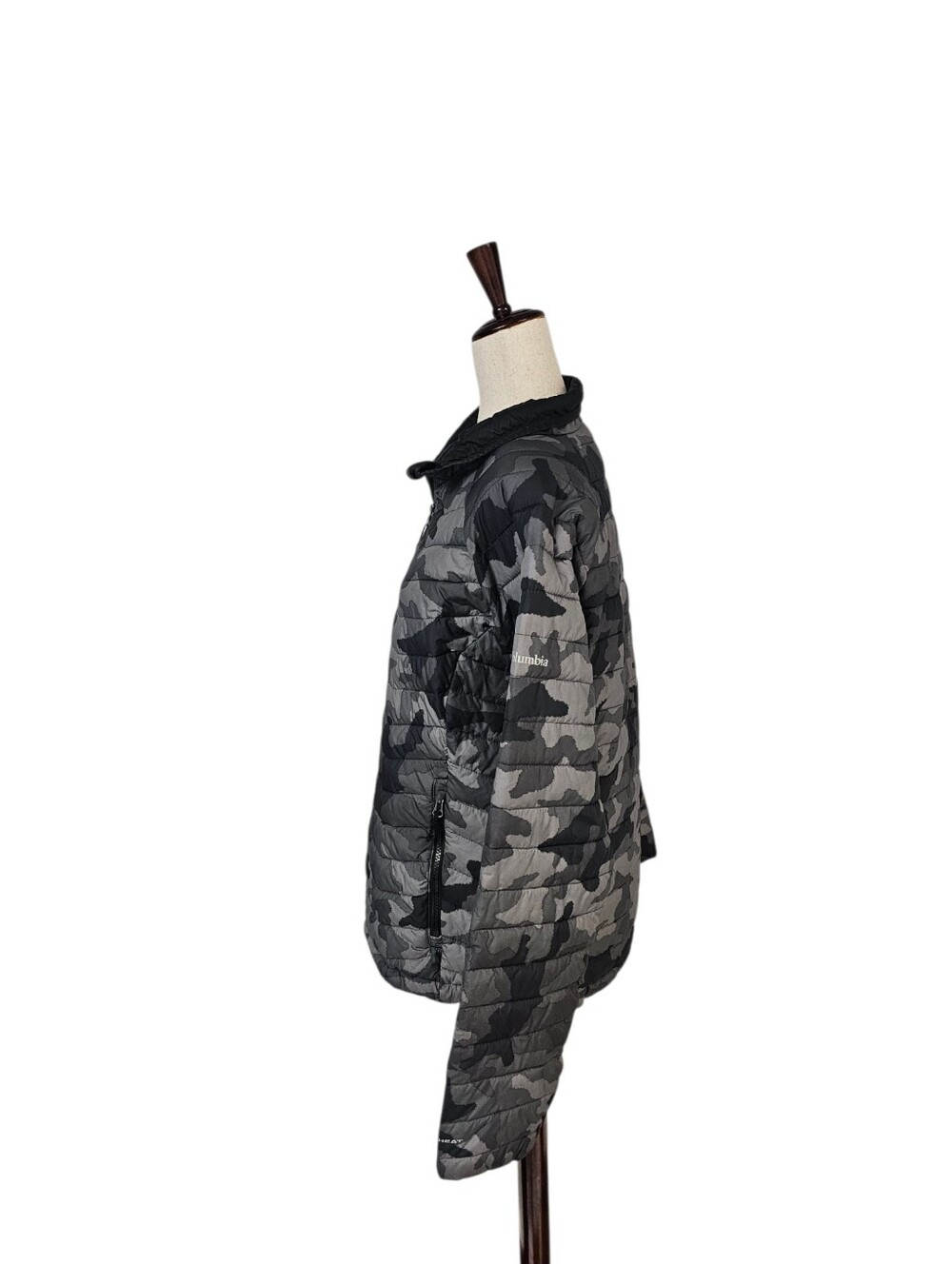 Columbia Camo Puffer Jacket Quilted Lightweight Black Gray Outdoor Coat XL - Picture 3 of 6